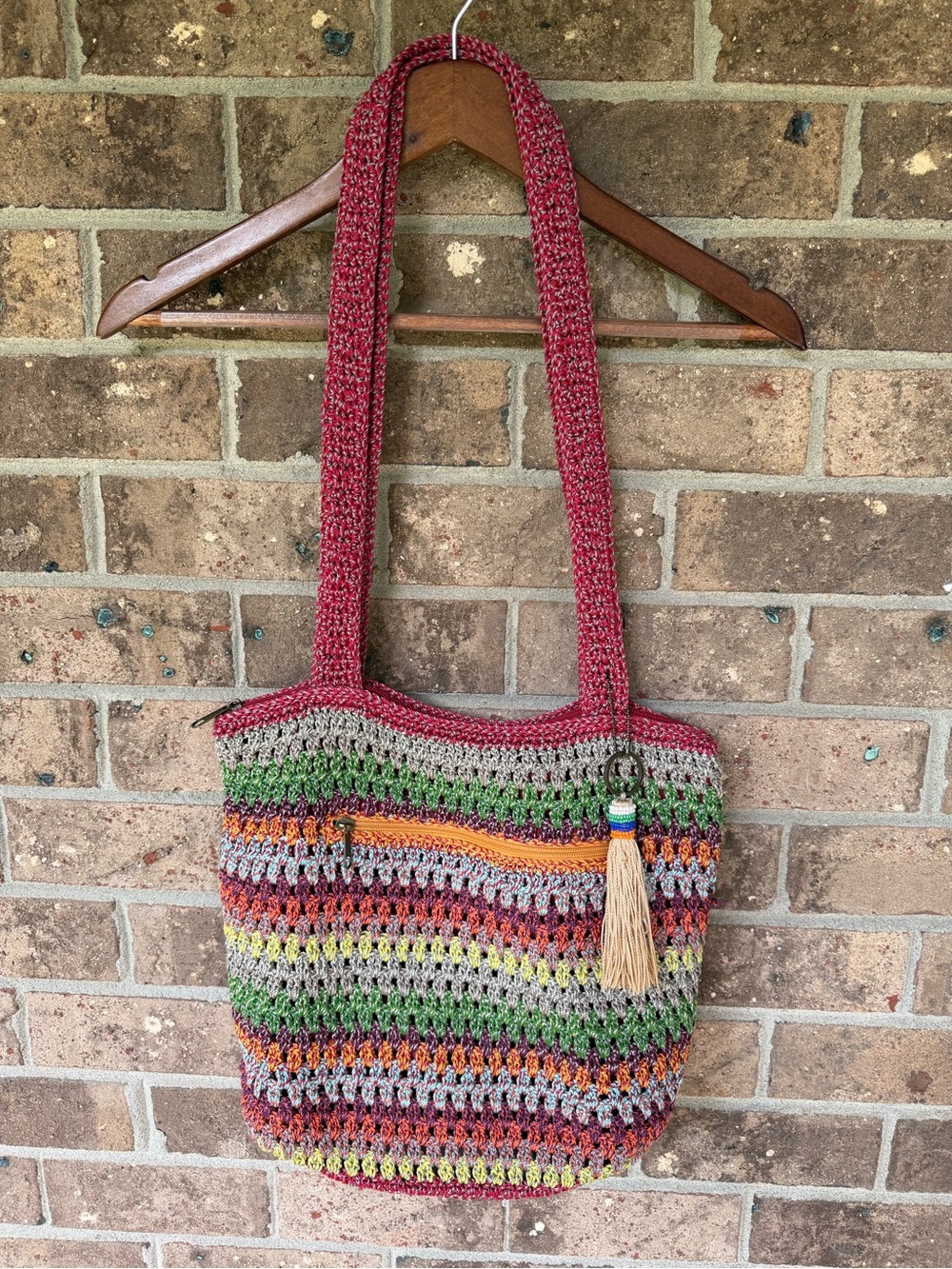 The Sak Crochet Knit Shoulder Tote Bag Multicolor Strips